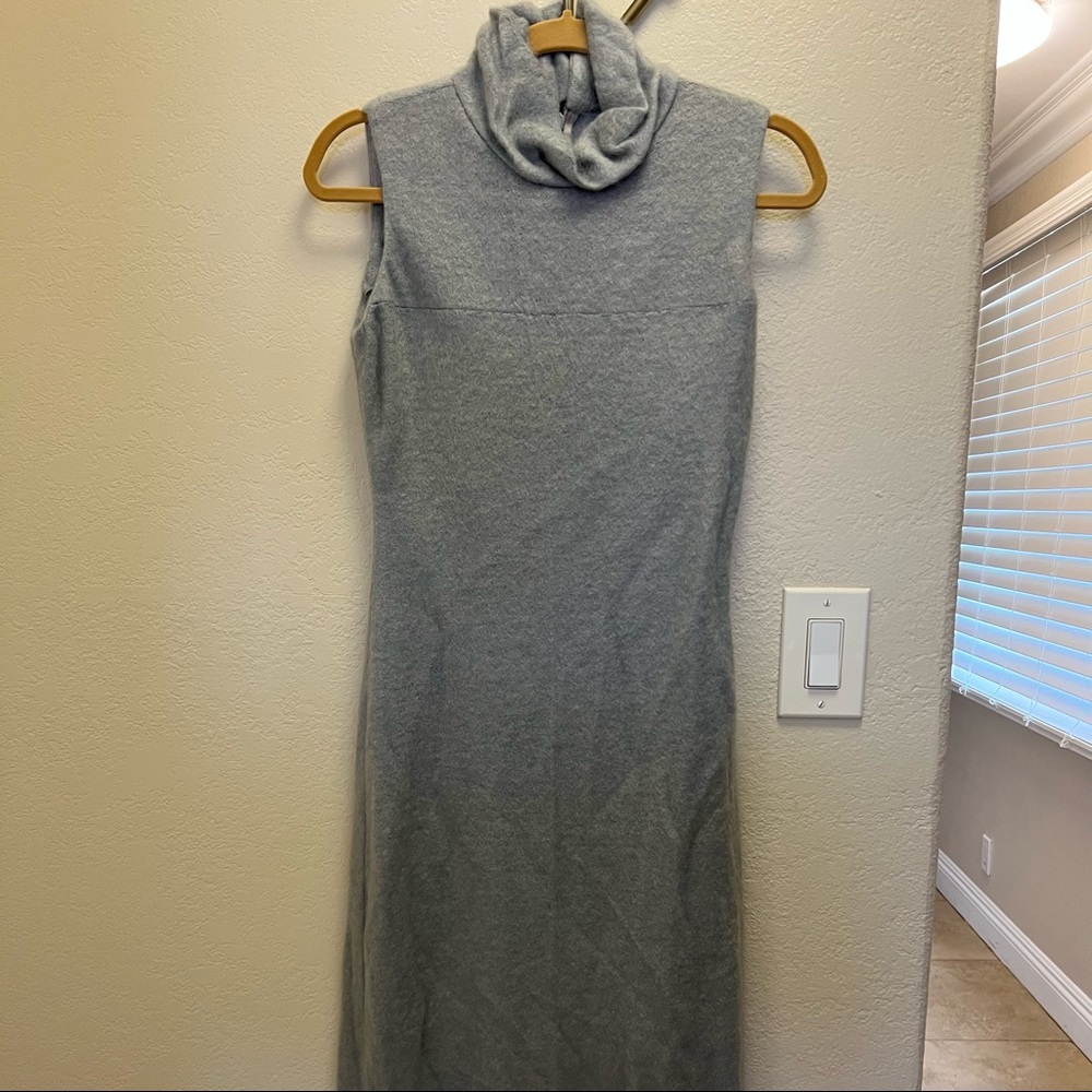 Susan Lazar gray mohair midi dress, sleeveless turtleneck, size 8.